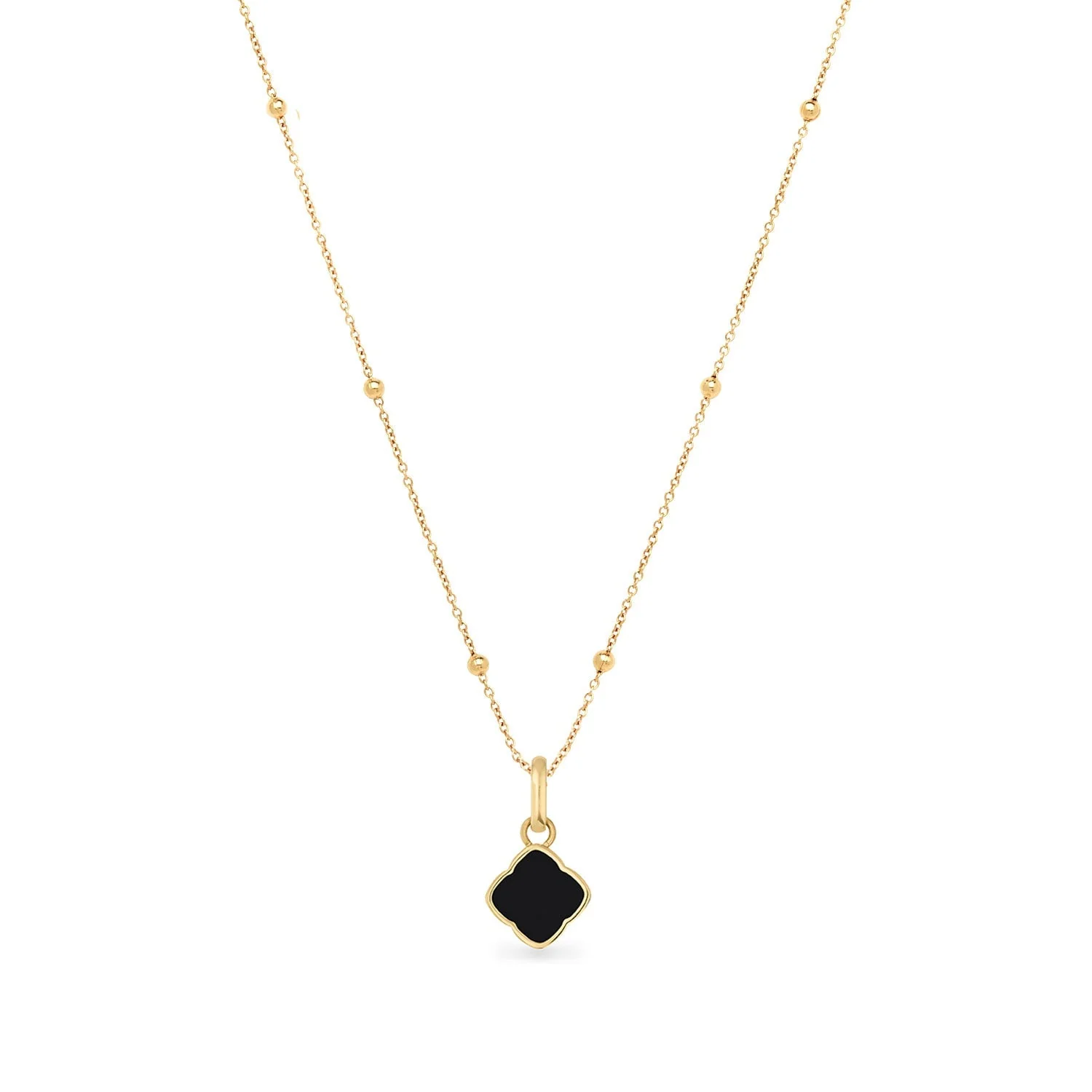 Black Enamel Clover & Initial Necklace (Gold) - Image 7