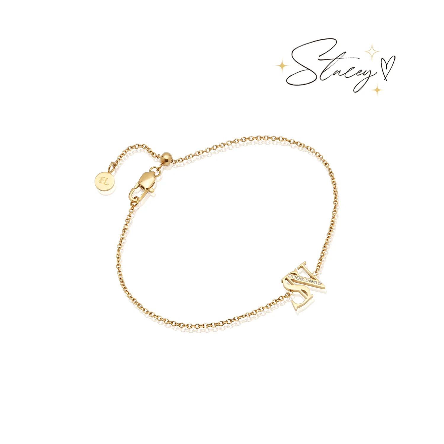 Double Initial Crystal Bracelet (Gold) - Image 11