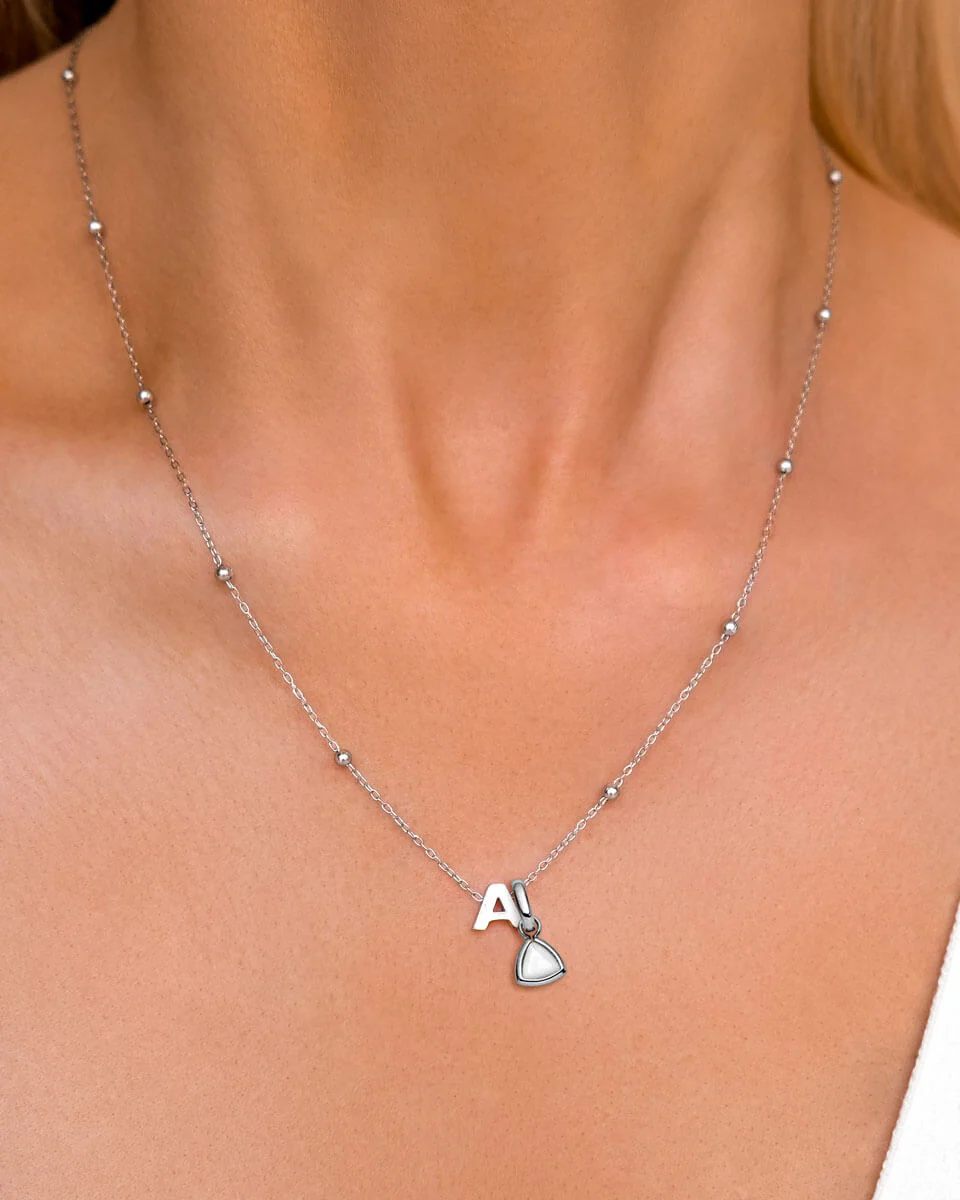 Mini Letter Sphere Chain Necklace (Silver) - Image 3