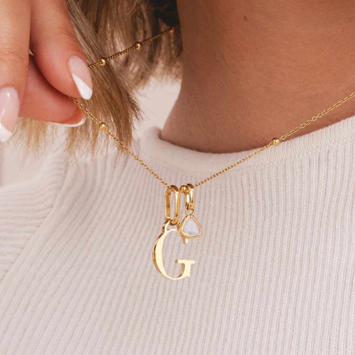 Personalised Initial & Droplet Birthstone Necklace (Gold) - Image 4