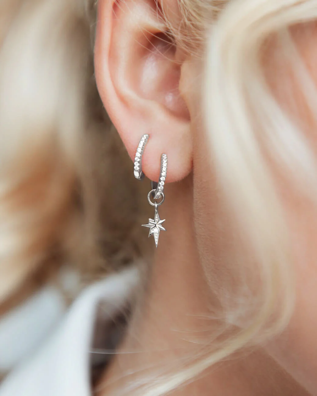 Sterling Silver Mini Starburst Crystal Earrings (Silver) - Image 3