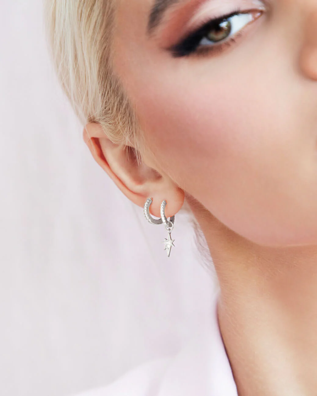 Sterling Silver Mini Starburst Crystal Earrings (Silver) - Image 5